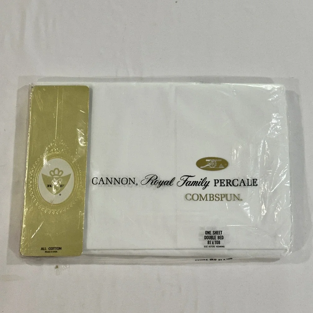 Cannon‎ Royal Family Flat Sheet Double Cotton Percale Vintage White 81x108 NOS